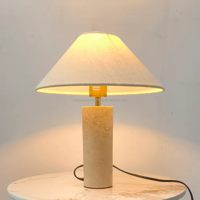 Nordic Modern Study Desk Lamp Hotel Luxury Bedroom Bedside Home Decor Travertine Stone Table Lamp