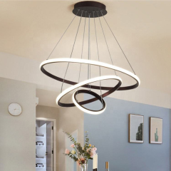 Modern Hotel Living Room Luxury Chandelier Acrylic Gold Metal LED 3 Rings Round Circle Pendant Light