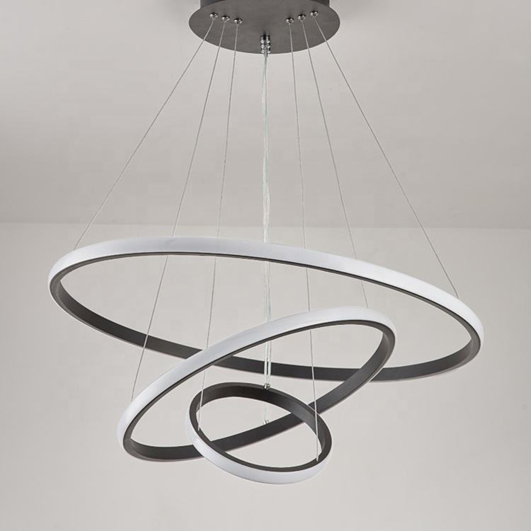Modern Hotel Living Room Luxury Chandelier Acrylic Gold Metal LED 3 Rings Round Circle Pendant Light