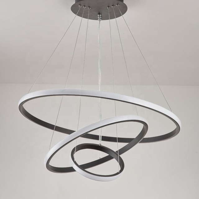 Modern Hotel Living Room Luxury Chandelier Acrylic Gold Metal LED 3 Rings Round Circle Pendant Light