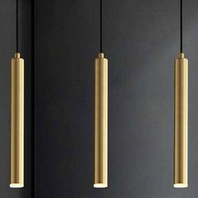 Luxury Long Tube Copper Metal Hanging Light Fixture Cylindrical Iron Restaurant Dining Room Pendant Lamp
