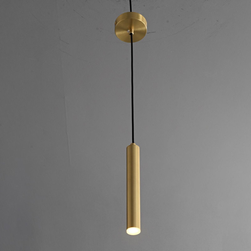 Luxury Long Tube Copper Metal Hanging Light Fixture Cylindrical Iron Restaurant Dining Room Pendant Lamp