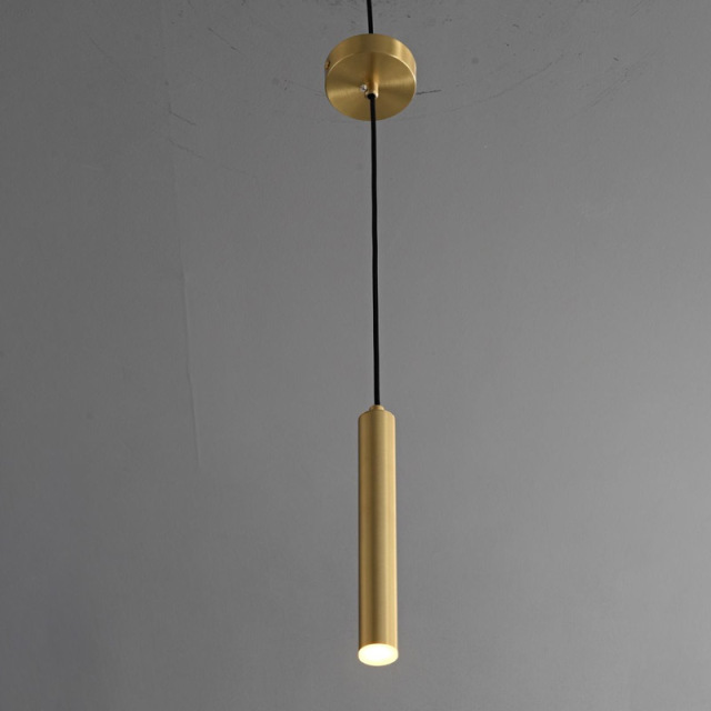 Luxury Long Tube Copper Metal Hanging Light Fixture Cylindrical Iron Restaurant Dining Room Pendant Lamp