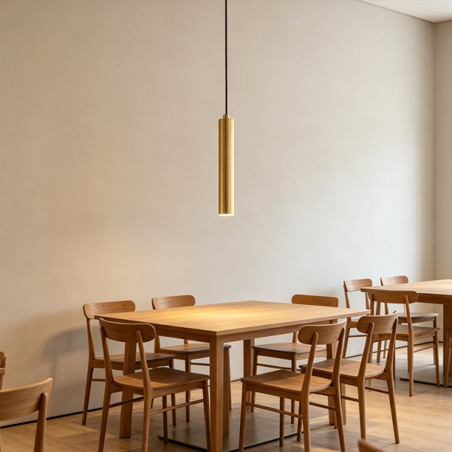 Luxury Long Tube Copper Metal Hanging Light Fixture Cylindrical Iron Restaurant Dining Room Pendant Lamp