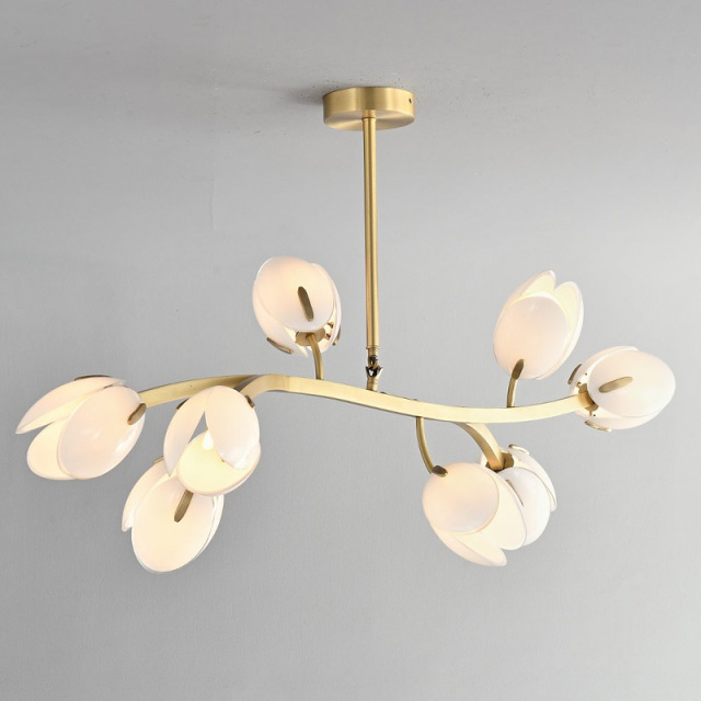 Modern Creative Design Pendant Light Luxury Hotel Villa Living Room Natural Copper Color Base Glass Flower Chandelier