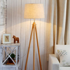 Modern Living Room Fabric Lampshade Stand Floor Light Hotel Home Bedroom Decor Decorative Wood Floor Lamp