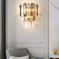 Luxury Crystal Wall Light Sconce Hotel Bedside Living Room Decor LED Iron Gold Crystal Wall Lamp for Bedroom