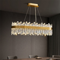 Modern Luxury LED Pendant Light Kitchen Dining Room Rectangular Large Gold Crystal Chandelier for Villa Hotel