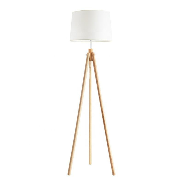 Modern Living Room Fabric Lampshade Stand Floor Light Hotel Home Bedroom Decor Decorative Wood Floor Lamp