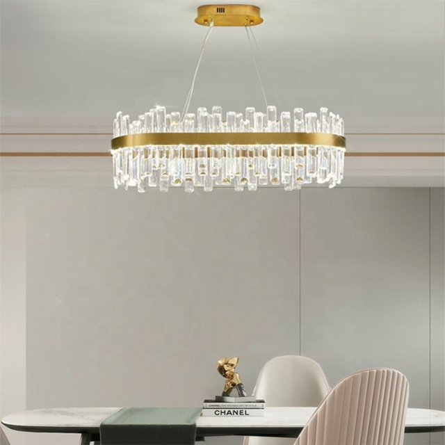 Modern Luxury LED Pendant Light Kitchen Dining Room Rectangular Large Gold Crystal Chandelier for Villa Hotel