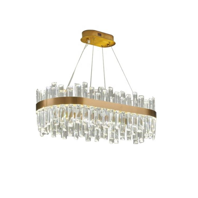 Modern Luxury LED Pendant Light Kitchen Dining Room Rectangular Large Gold Crystal Chandelier for Villa Hotel