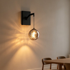 Modern Wall Lamp Indoor Light Hotel Home Decor Smoky Grey Globe Black Iron Sconce Bubble Glass Ball Wall Light