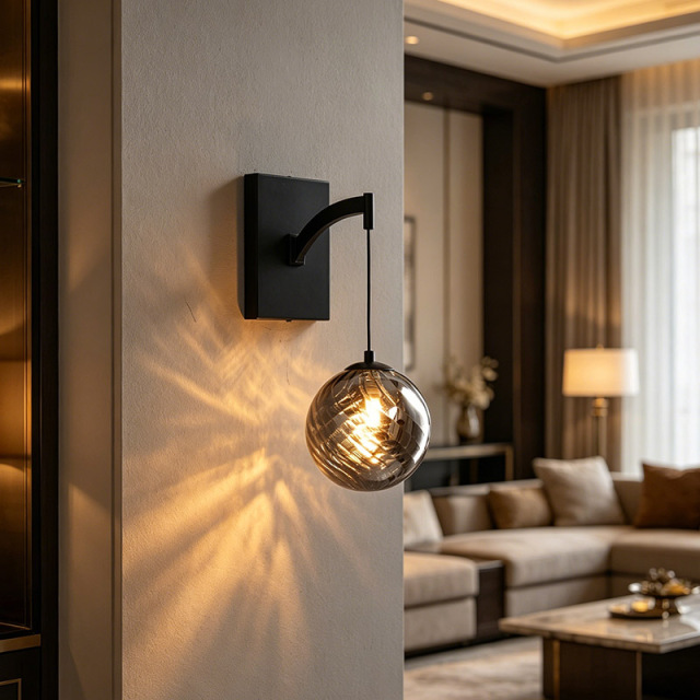 Modern Wall Lamp Indoor Light Hotel Home Decor Smoky Grey Globe Black Iron Sconce Bubble Glass Ball Wall Light
