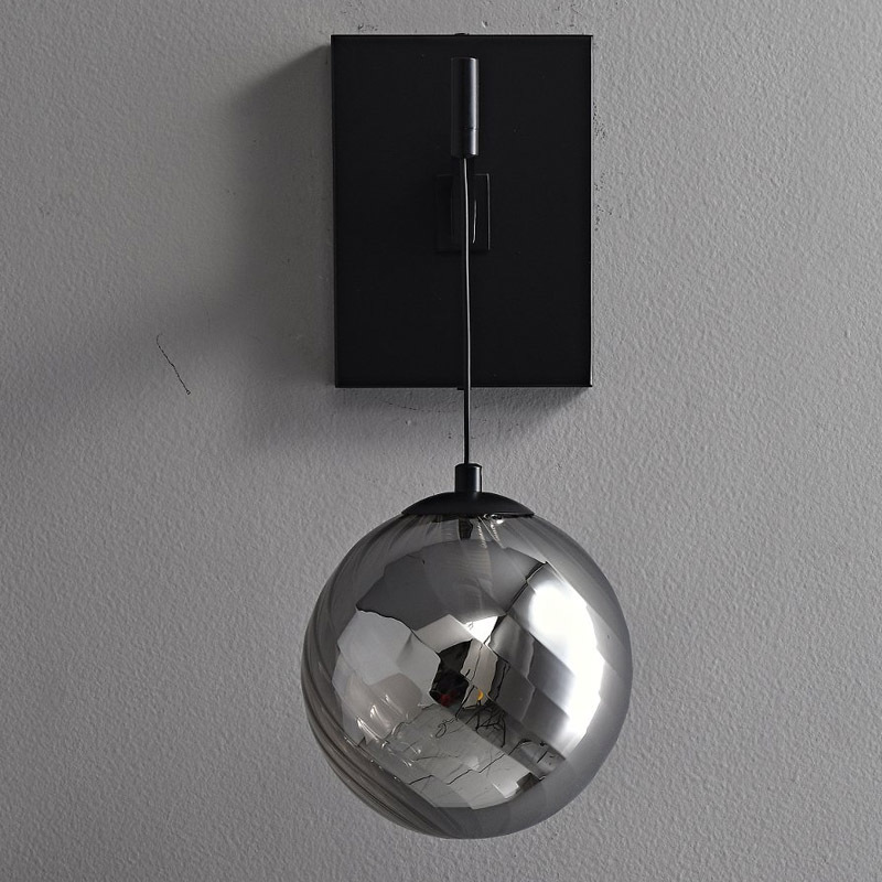 Modern Wall Lamp Indoor Light Hotel Home Decor Smoky Grey Globe Black Iron Sconce Bubble Glass Ball Wall Light