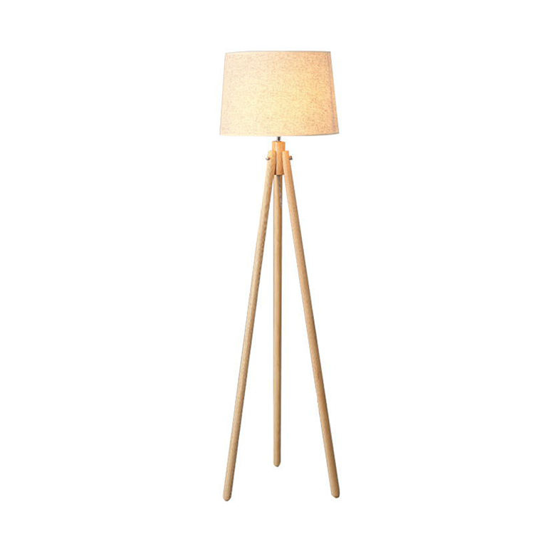 Modern Living Room Fabric Lampshade Stand Floor Light Hotel Home Bedroom Decor Decorative Wood Floor Lamp