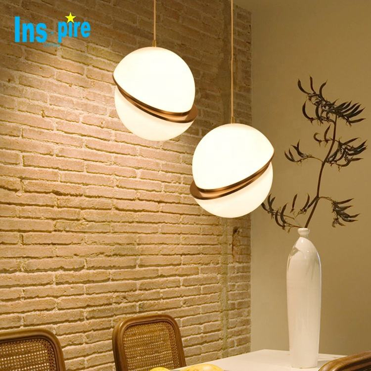 Modern Round Ball Hanging Light Chromed Iron Gold White LED Acrylic Globe Pendant Light for Living Room Restaurant
