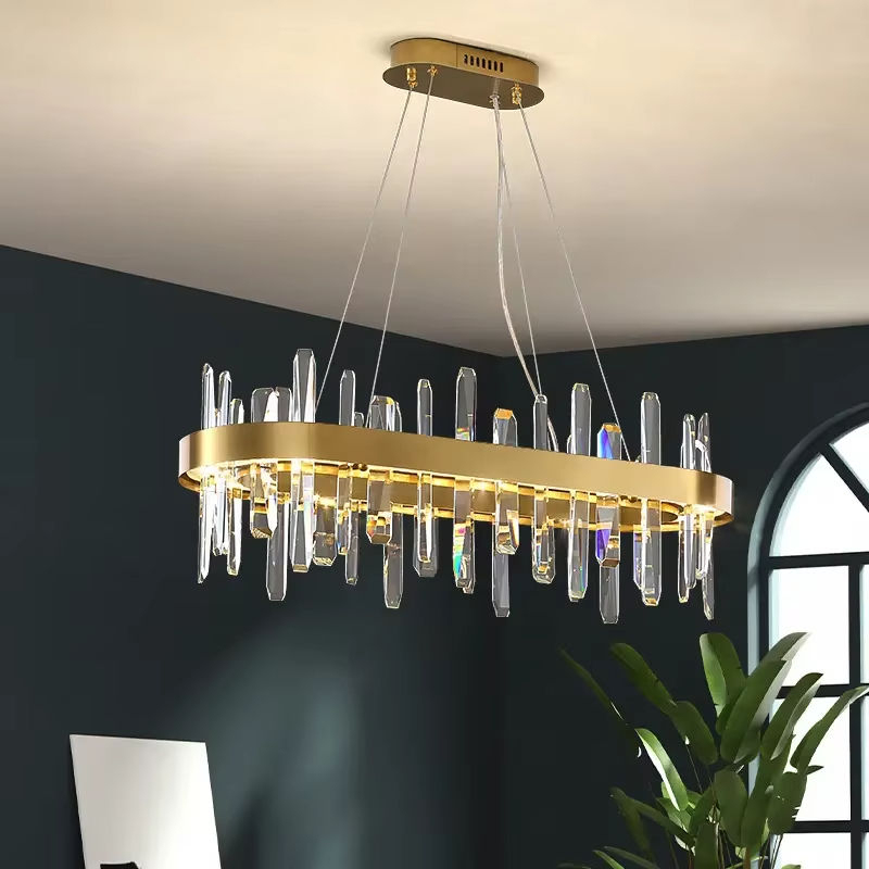 Modern Luxury Gold Crystal Pendant Light Home Hotel Decorative Gold K9 LED Crystal Hanging Lamp Chandelier
