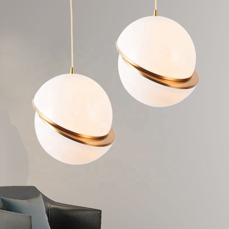 Modern Round Ball Hanging Light Chromed Iron Gold White LED Acrylic Globe Pendant Light for Living Room Restaurant
