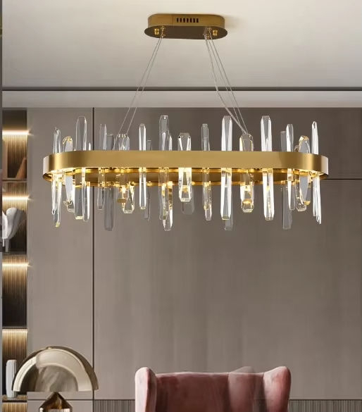 Modern Luxury Gold Crystal Pendant Light Home Hotel Decorative Gold K9 LED Crystal Hanging Lamp Chandelier