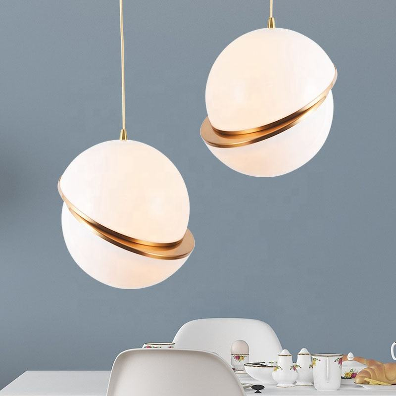 Modern Round Ball Hanging Light Chromed Iron Gold White LED Acrylic Globe Pendant Light for Living Room Restaurant