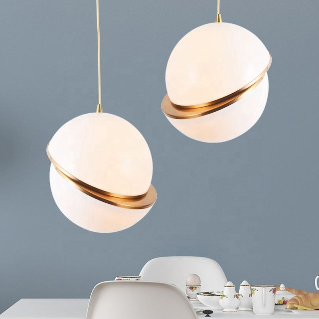 Modern Round Ball Hanging Light Chromed Iron Gold White LED Acrylic Globe Pendant Light for Living Room Restaurant