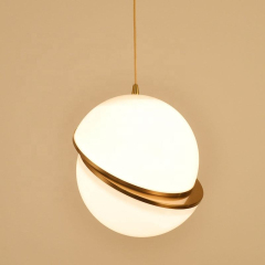 Modern Round Ball Hanging Light Chromed Iron Gold White LED Acrylic Globe Pendant Light for Living Room Restaurant