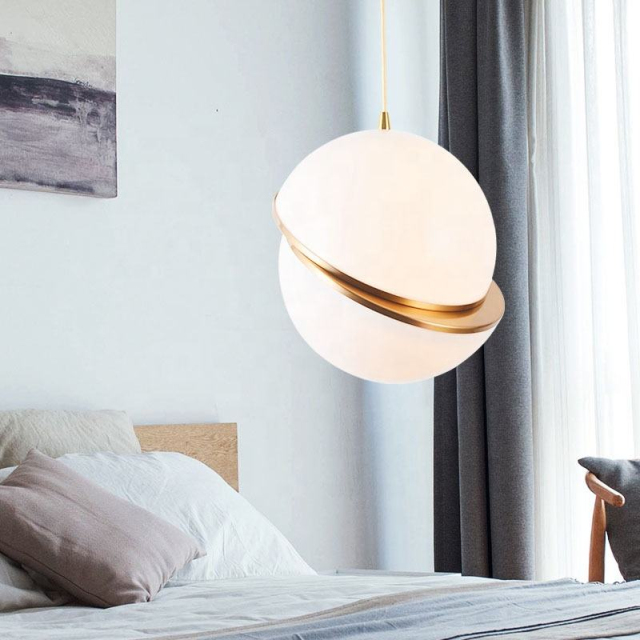 Modern Round Ball Hanging Light Chromed Iron Gold White LED Acrylic Globe Pendant Light for Living Room Restaurant