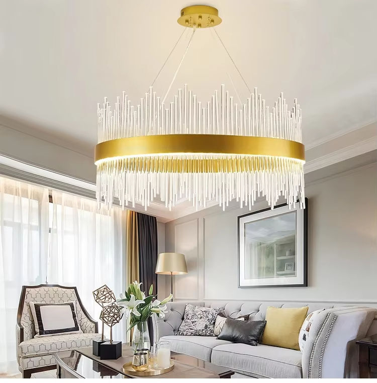 Modern Luxury Gold Crystal Pendant Light Home Hotel Decorative Gold K9 LED Crystal Hanging Lamp Chandelier