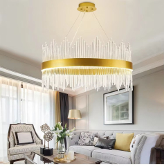 Modern Luxury Gold Crystal Pendant Light Home Hotel Decorative Gold K9 LED Crystal Hanging Lamp Chandelier