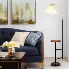 Nodirc Fabric Shade Floor Light Black Powder Coated Wood Study Table Floor Lamp for Bedroom Living Room