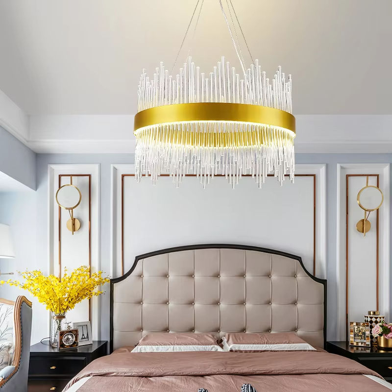 Modern Luxury Gold Crystal Pendant Light Home Hotel Decorative Gold K9 LED Crystal Hanging Lamp Chandelier