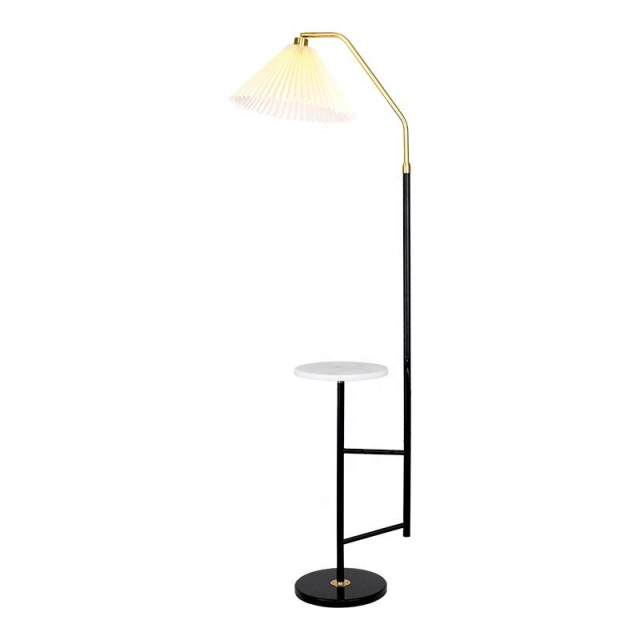 Nodirc Fabric Shade Floor Light Black Powder Coated Wood Study Table Floor Lamp for Bedroom Living Room