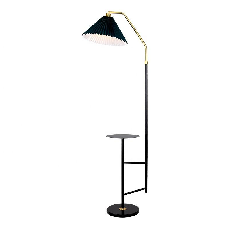 Nodirc Fabric Shade Floor Light Black Powder Coated Wood Study Table Floor Lamp for Bedroom Living Room