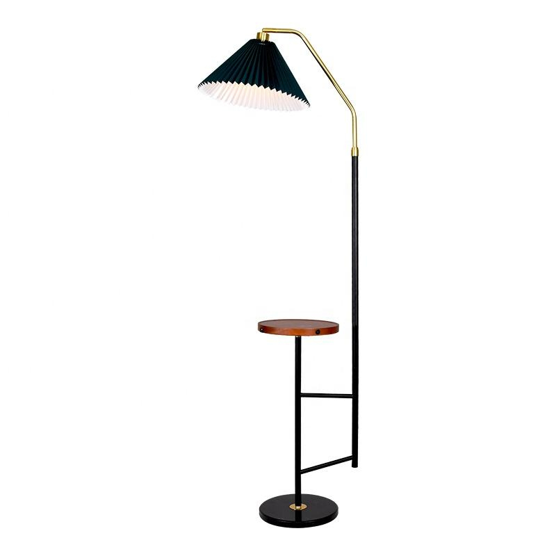 Nodirc Fabric Shade Floor Light Black Powder Coated Wood Study Table Floor Lamp for Bedroom Living Room