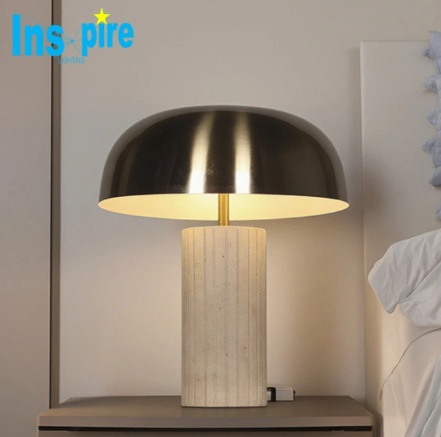 Nordic Retro Mushroom Table Lamp Led Metal Travertine Hotel Bedside Lamp Home Decor Lighting Table Lamp