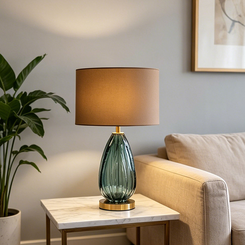 Luxury Indoor Decorative Fabric Lamp Shade Glass Table Lamp for Bedroom