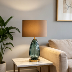 Luxury Indoor Decorative Fabric Lamp Shade Glass Table Lamp for Bedroom