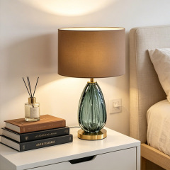 Luxury Indoor Decorative Fabric Lamp Shade Glass Table Lamp for Bedroom