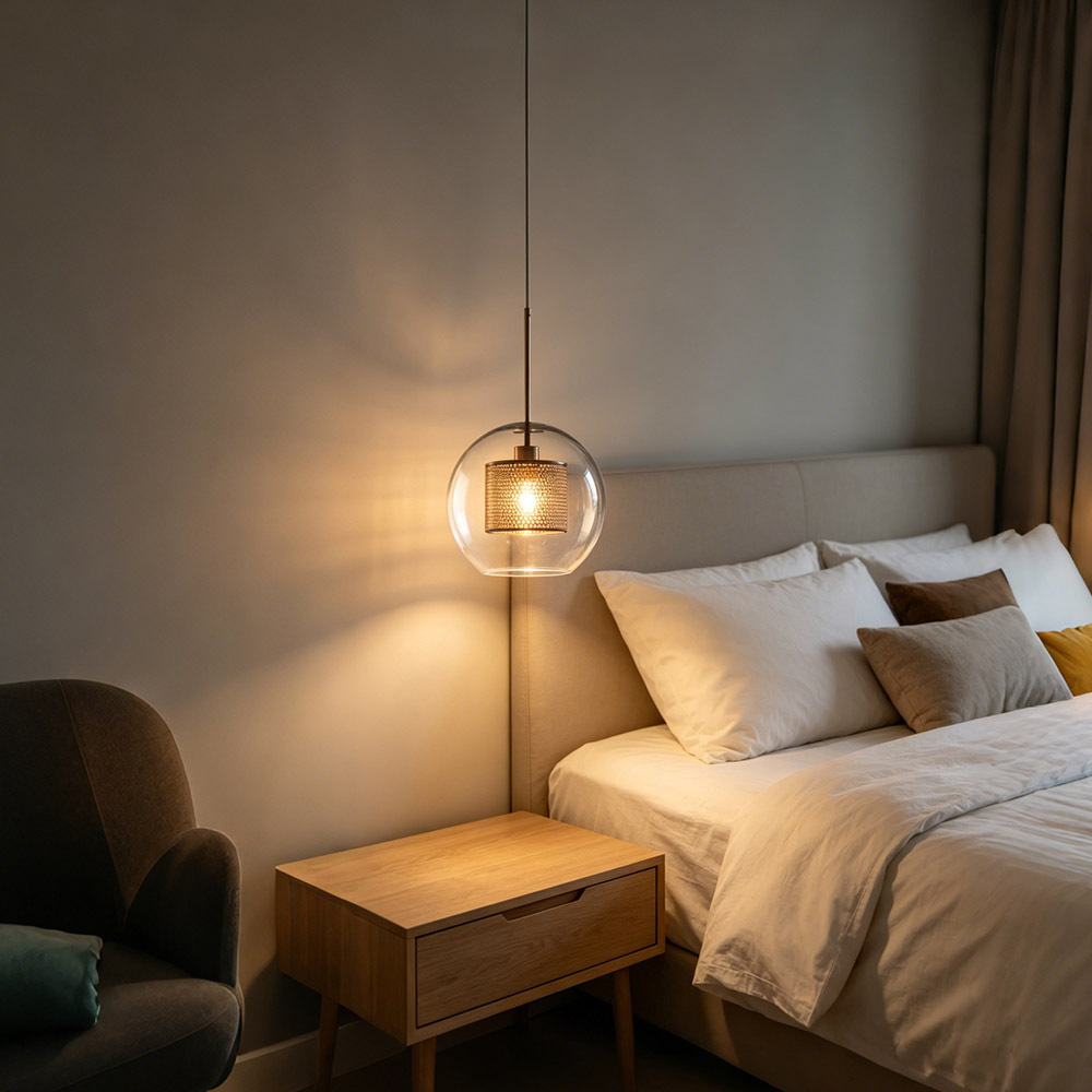 Nordic Minimalist Round Glass Metal Pendant Lamp for Hotel Loft Decor