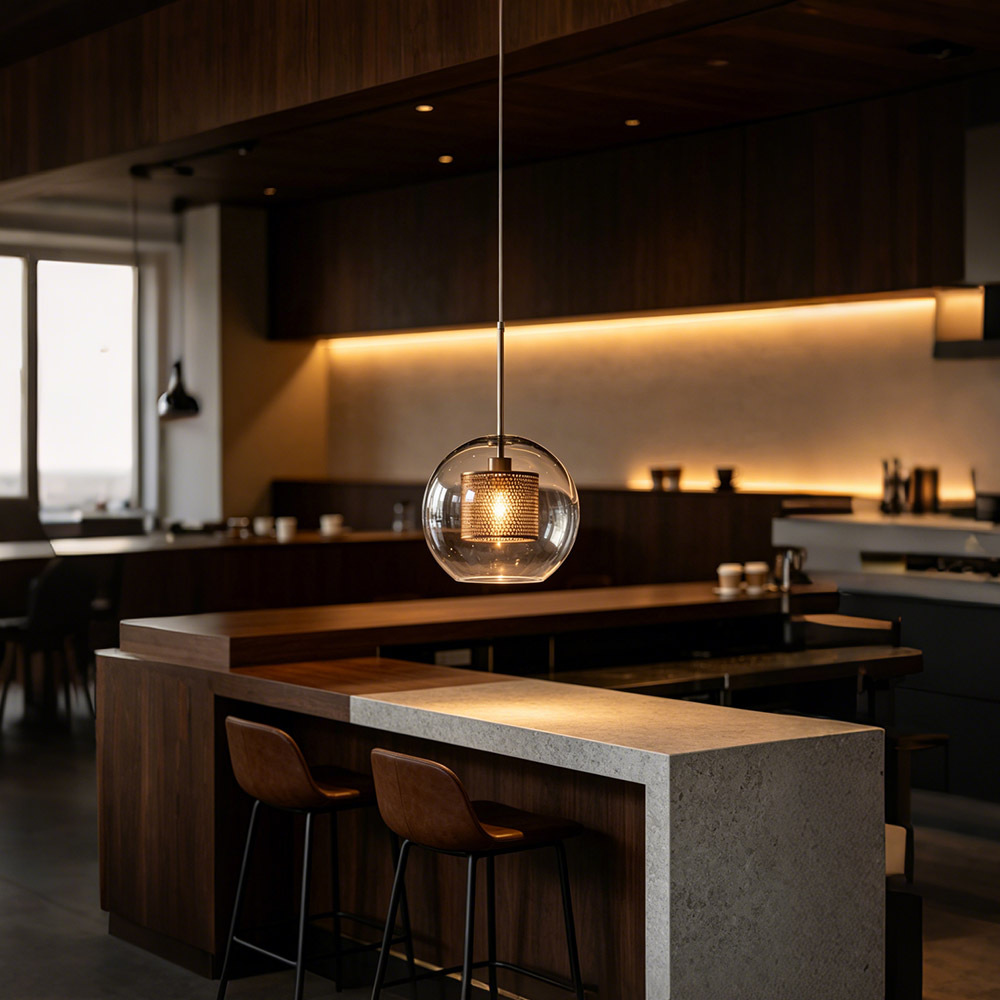 Nordic Minimalist Round Glass Metal Pendant Lamp for Hotel Loft Decor