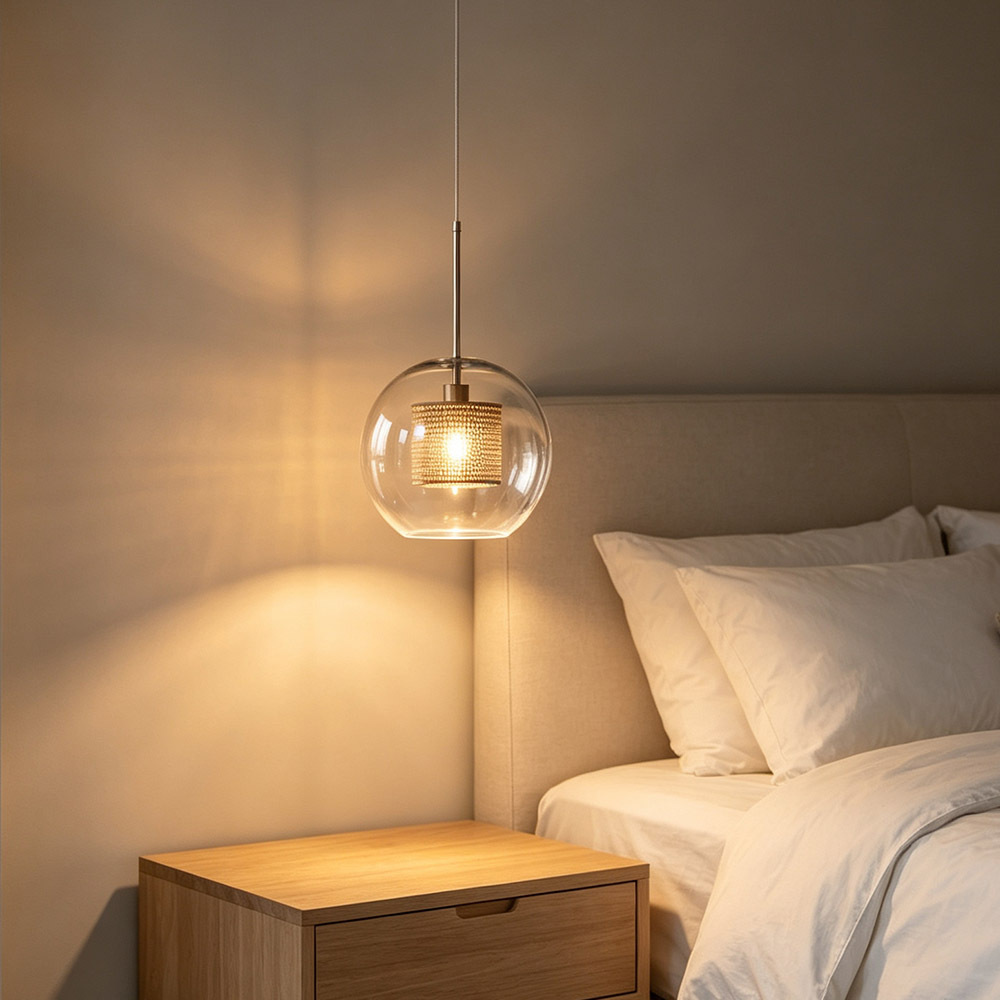 Nordic Minimalist Round Glass Metal Pendant Lamp for Hotel Loft Decor