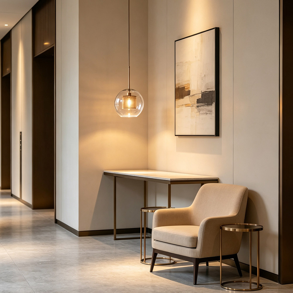 Nordic Minimalist Round Glass Metal Pendant Lamp for Hotel Loft Decor