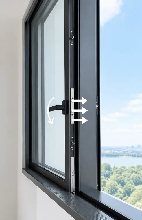 Side-pressure sliding window closing demonstration