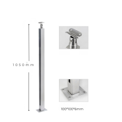 Square Tube Glass Railing Post with Base Plate