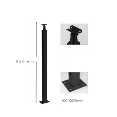 Square Tube Glass Railing Post with Base Plate