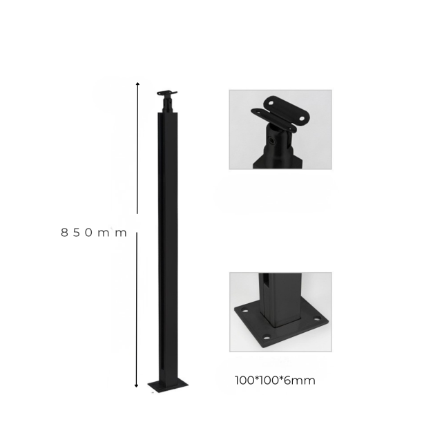 Square Tube Glass Railing Post with Base Plate