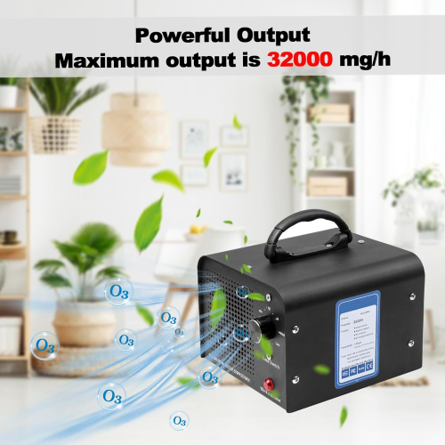 Ozone Generator, 60000 mg/h High Capacity Ozone Machine, Air Purifier with Temperature Humidity Display and 120 Min Timer for 320㎡ Room, for Home, Car, Office, Garage, Smoke and Pet Odours
