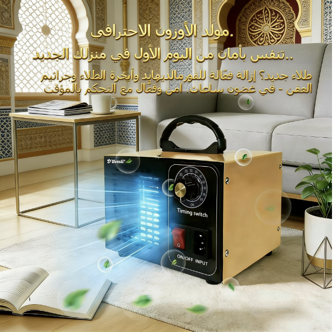 جهاز تنقية الهواء المنزلي لإزالة الروائح، مولد الأوزون، مصمم خصيصًا للقضاء على البكتيريا والفيروسات والروائح العالقة – حارس الواحة - الإصدار الفاخر 2026