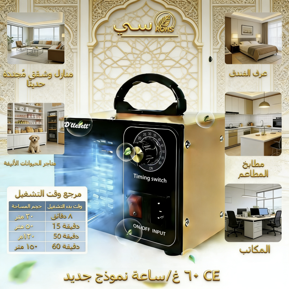 جهاز تنقية الهواء المنزلي لإزالة الروائح، مولد الأوزون، مصمم خصيصًا للقضاء على البكتيريا والفيروسات والروائح العالقة – حارس الواحة - الإصدار الفاخر 2026
