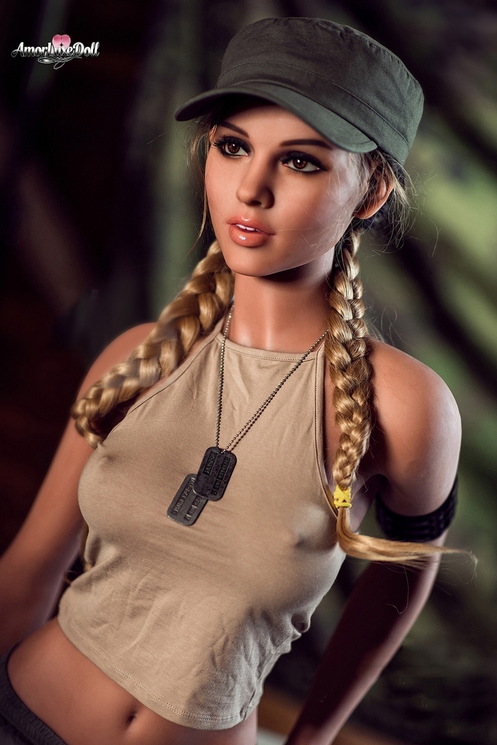 Alice 158cm TPE realistic doll with blonde braided hair and green cap